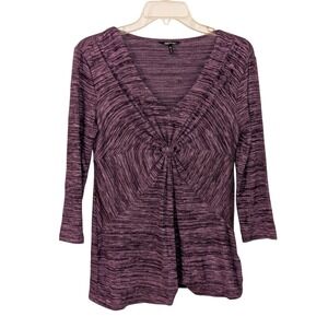 Daisy Fuentes Women's Top Purple Heathered‎ Twist Front 3/4 Sleeve M NWT